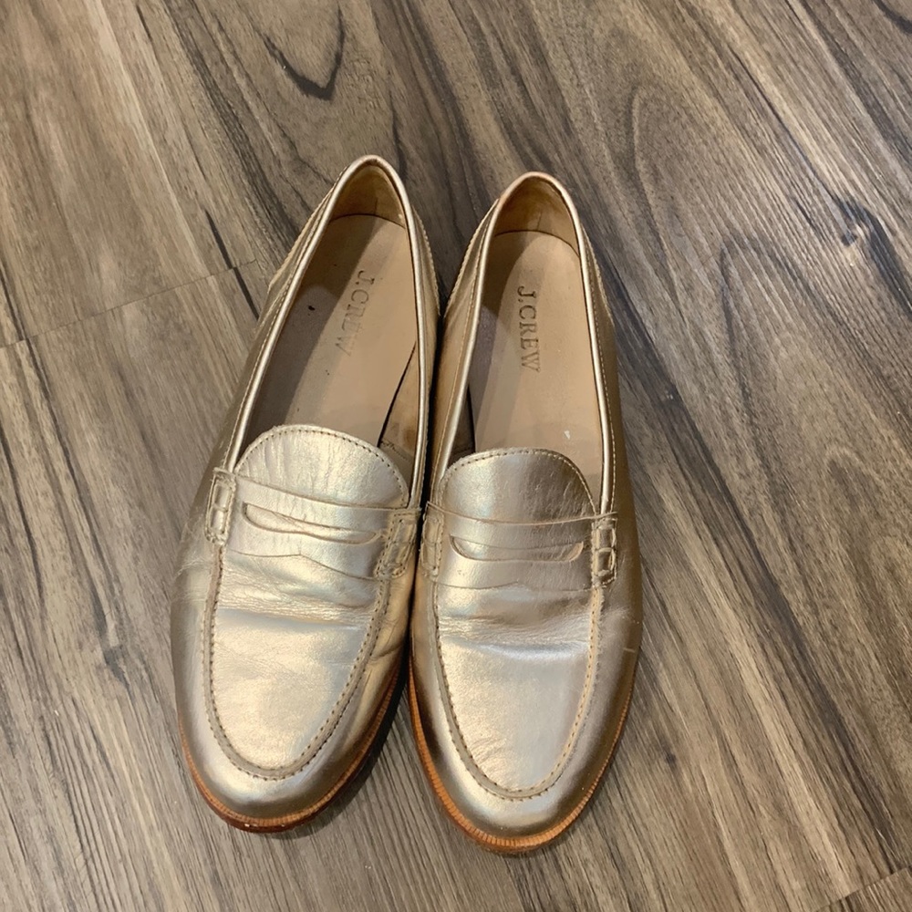 J crew gold loafers